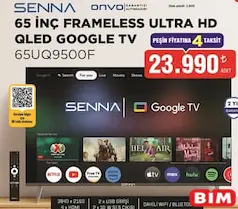 SENNA 65UQ9500F 65 İNÇ FRAMELESS ULTRA HD QLED GOOGLE TV AKILLI TELEVİZYON fiyat ve kampanya bilgisi